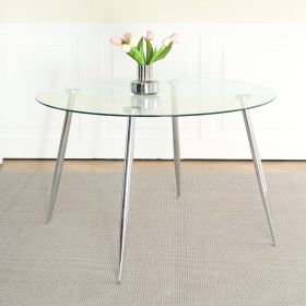 Modern simple glass table, high-quality tempered glass metal material, electroplated table legs, suitable for restaurant kitchen (set of 1)