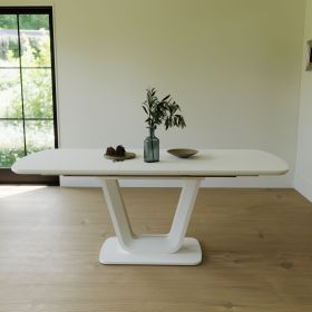 62.99-78.74" white dining table, MDF kitchen dining table, and modern industrial style expandable dining table with U-shaped legs