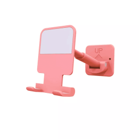 Wall Mounted Phone Holder; Mobile Phone Telescopic Bracket; Adhesive Bathroom Kitchen Desktop Portable Folding Mobile Phone Stand For IPhone/Andr (Color: Pink)