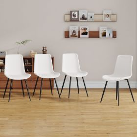 White artificial leather backrest cushion dining chair, black metal legs, curved widened cushion design for more comfort, suitable for restaurant (Color: as Pic)