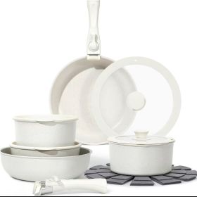 12 Piece Pots & Pantry Set, Nonstick Cookware Set, Induction Oven Nonstick Granite Cooking Set Including Frying Pan, Pan, Steamer, Silicone Spatu (white: 42)