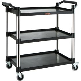 VEVOR Utility Service Cart with Wheels 3-Tier Food Service Cart 220lbs Capacity (Color: Black)