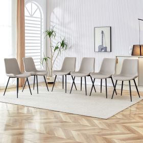 Light gray artificial leather backrest cushion dining chair, black metal legs, curved widened cushion design for more comfort (Color: as Pic)