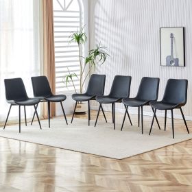 Black artificial leather backrest cushion dining chair, black metal legs, curved widened cushion design for more comfort, suitable for restaurant (Color: as Pic)