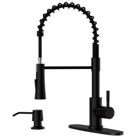 Kitchen Faucet with Soap Dispenser, SUS304 Pull Down Kitchen Faucet Commercial Single Handle High Arc Faucet for Kitchen Sink (Color: Matte Black)